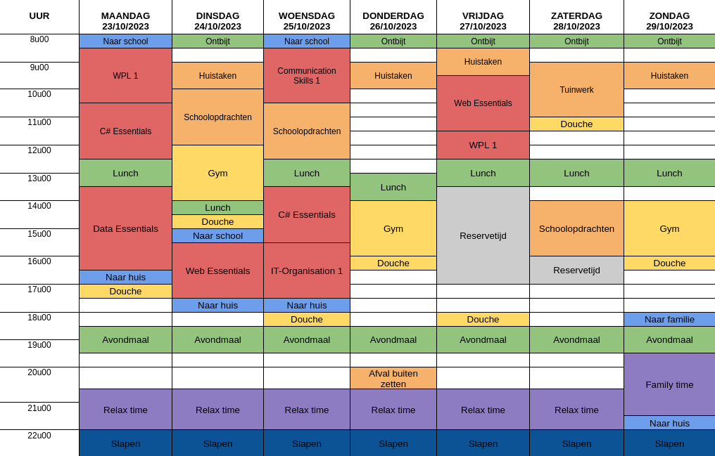 schedule for week 43 of 2023